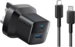 Anker 323, 33W Wall Charger + USB-C To C Cable 3ft, USB Type-A & USB Type-C Interface, ActiveShield Safety System, Portable, Universal Compatibility, Black | B2331K11