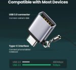 UGREEN Type-C to USB 3.0 A Adapter Cable with Lanyard, 5Gbps OTG High-Speed Data Transfer Aluminum Shell Compact Converter for Laptop and Phone, Space Grey | 50283 - Image 3