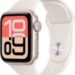 Apple Watch SE 3 Smartwatch, Always-On Retina Display, S10 Chip, watchOS, 50m Water Resistance, GPS, 40mm Starlight Aluminum Case, 150-200mm M/L Size Band, Starlight Sport Band