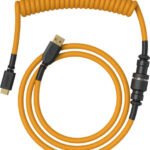 Glorious Premium Coiled Keyboard Cable, USB-C to USB-A, 5-Pin Metal Aviator Connector, Double-Braided Jacket, 15cm Coil with 90° Angle, Glorious Gold | ACC-CBL-COIL-GGLD