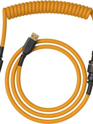 Glorious Premium Coiled Keyboard Cable, USB-C to USB-A, 5-Pin Metal Aviator Connector, Double-Braided Jacket, 15cm Coil with 90° Angle, Glorious Gold | ACC-CBL-COIL-GGLD