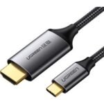 Ugreen USB-C to HDMI Male to Male Cable, Nylon Braided Cable + Aluminium Case, Supports HDCP 1.4/2.2, 4K (3840x2160)@ 60Hz, USB-C & Thunderbolt 3, 1.5 Meter, Gray Black